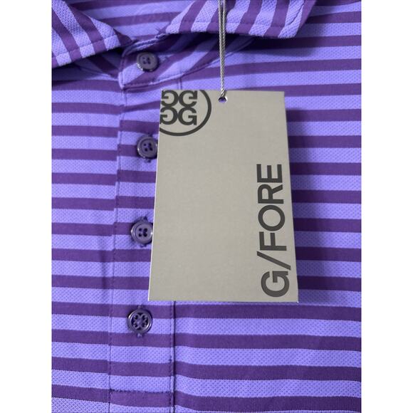 NWT G/FORE Golf Polo Shirt Mens Medium Purple Striped $110 Perforated Tech Jerse - Picture 8 of 10